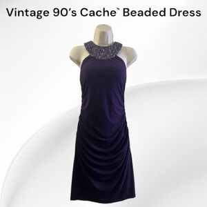 Cache` 90’s Vintage Beaded Neckline Dress Size 10